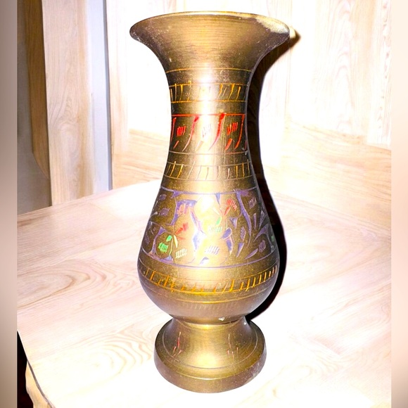 Vintage Brass Etched Vase - Picture 1 of 6